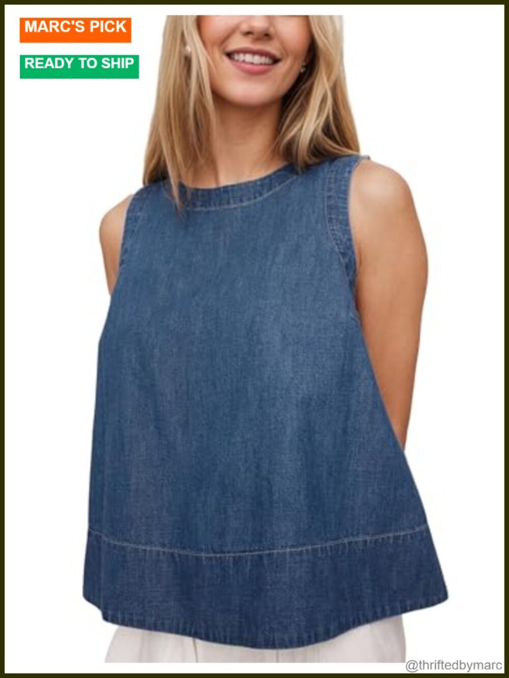Womens Denim Tank Top Sleeveless Crewneck Loose Fit Camisole